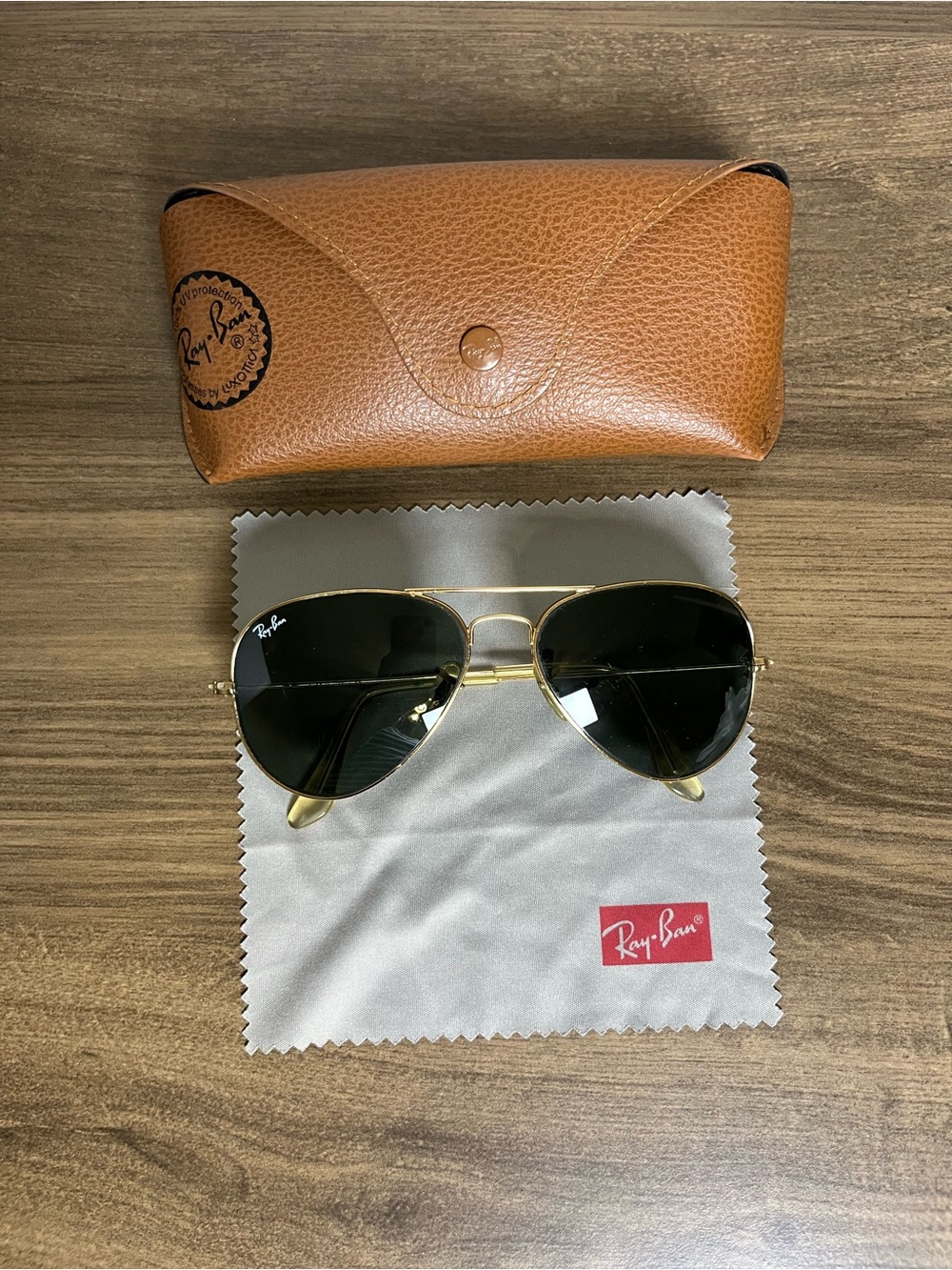 Ray-Ban Aviator Sunglasses - Gold Frame with Dark Green Lenses